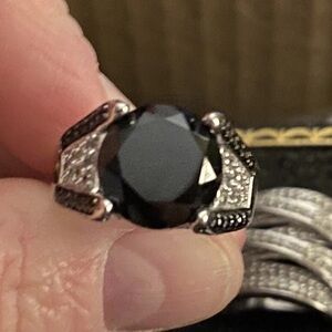 Brand New SG Sterling Silver Black Onyx & Black/Clear Spinel Ring - Size 7